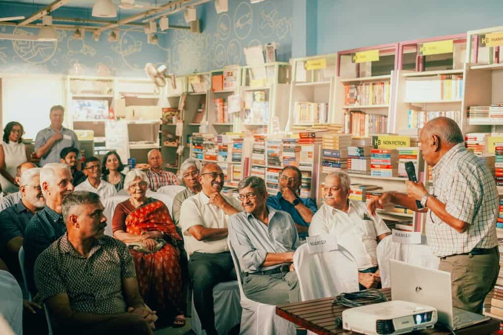 Audiences having a laugh at Sqn Ldr Pushp Vaid session