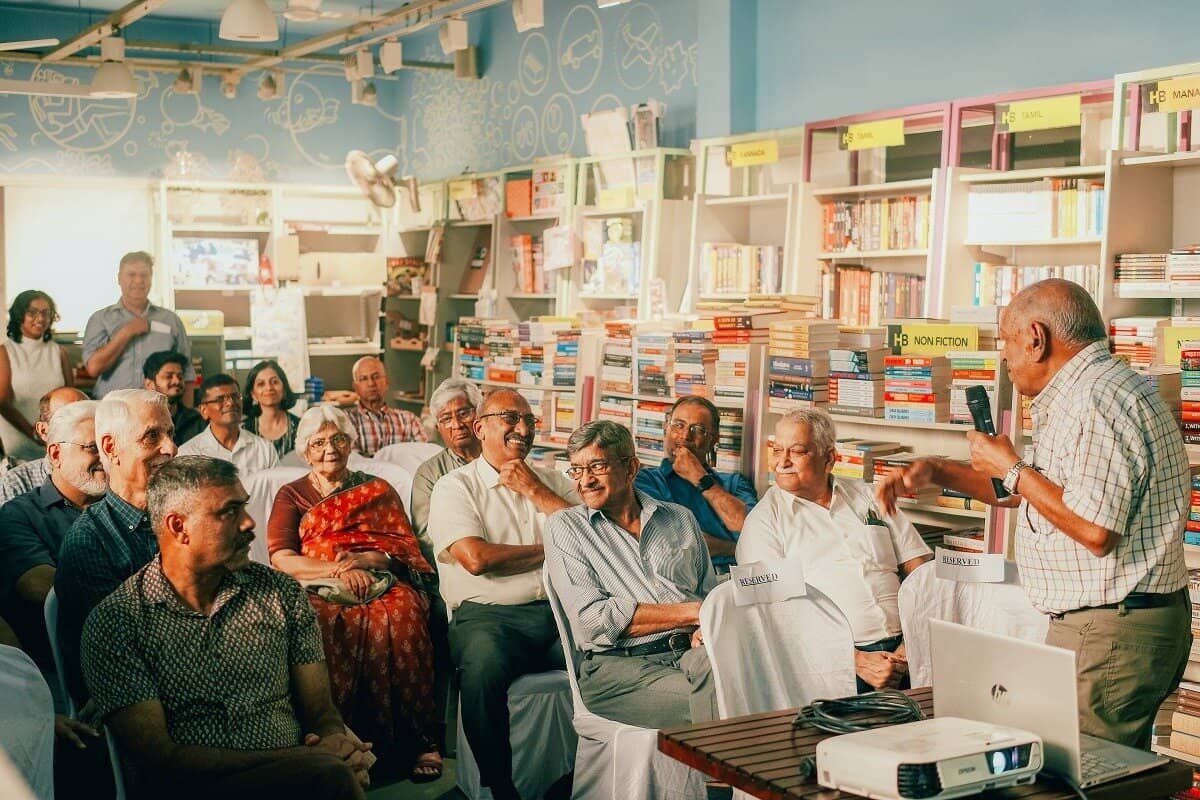 Audiences having a laugh at Sqn Ldr Pushp Vaid session